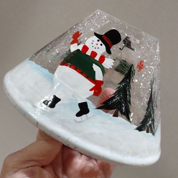 Vintage YANKEE CANDLE  SHADE Snowman Crackle Glass  Gorgeous.  Y4 - Picture 1 of 7